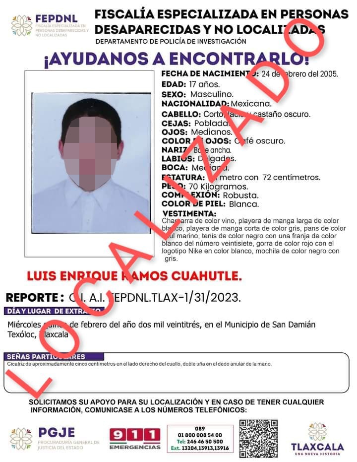 Localizan PGJE y Fiscalía de la Ciudad de México a menor de edad