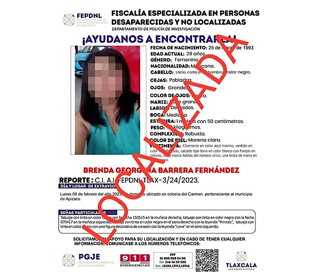 Policía de Investigación localiza a mujer en el municipio de Chiautempan