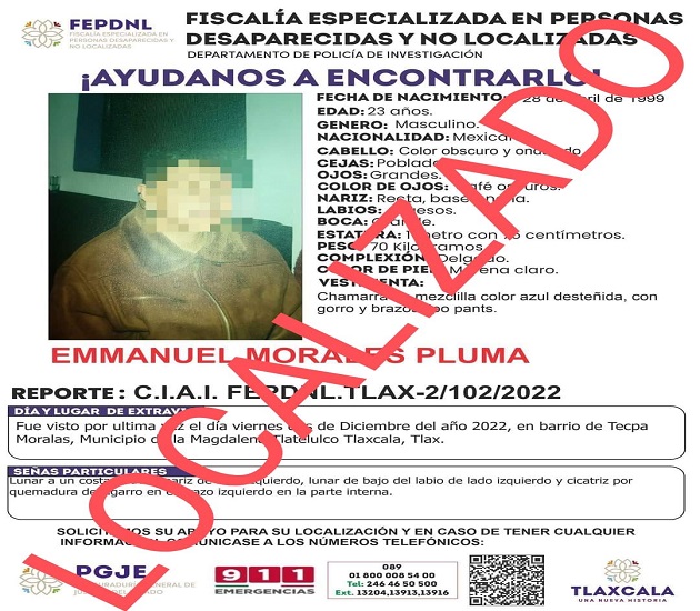 Ubica PGJE a masculino reportado como desaparecido