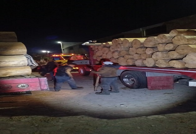 PGJE recupera en Mazatecochco dos camiones que transportaban madera