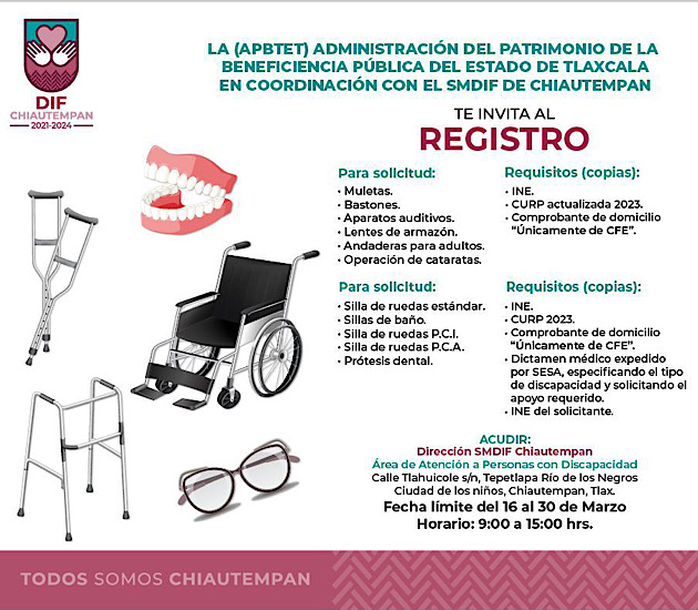 Abren en Chiautempan registros para apoyos funcionales gratuitos