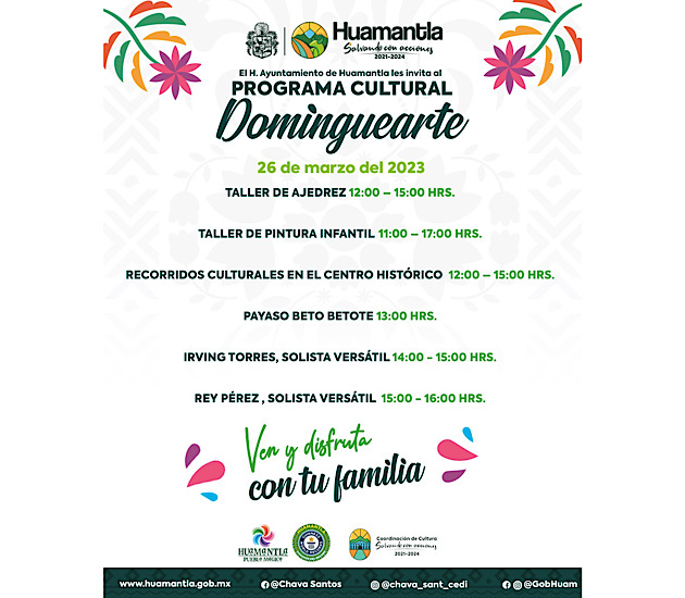 Invita Ayuntamiento de Huamantla a disfrutar su cartelera artística de este domingo 26 de marzo