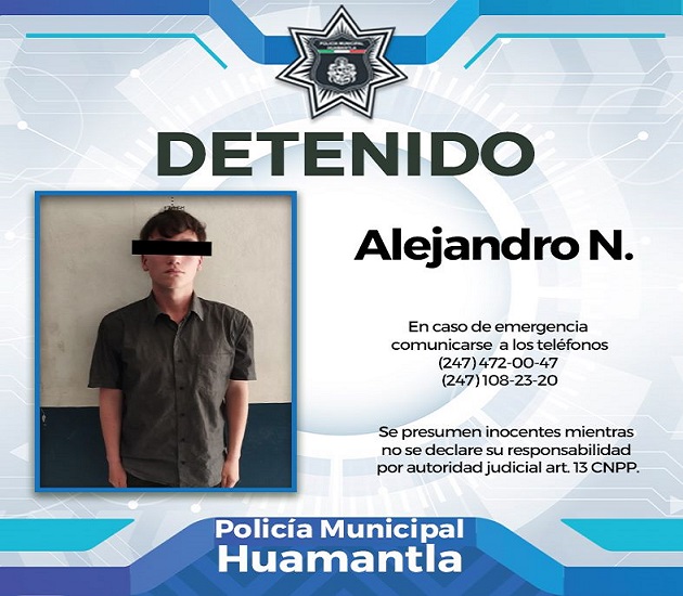 Detienen policías de Huamantla a joven que agredía y robaba a su abuelita