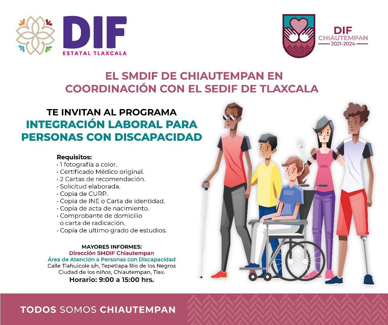 Invita SMDIF Chiautempan a participar en programas de apoyo e integración laboral para personas con discapacidad