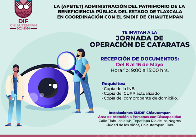 Invita SMDIF Chiautempan y APBTET a Jornada de operación de cataratas