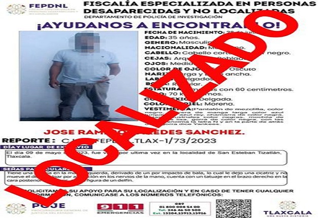 Ubica PGJE a masculino reportado como no localizado