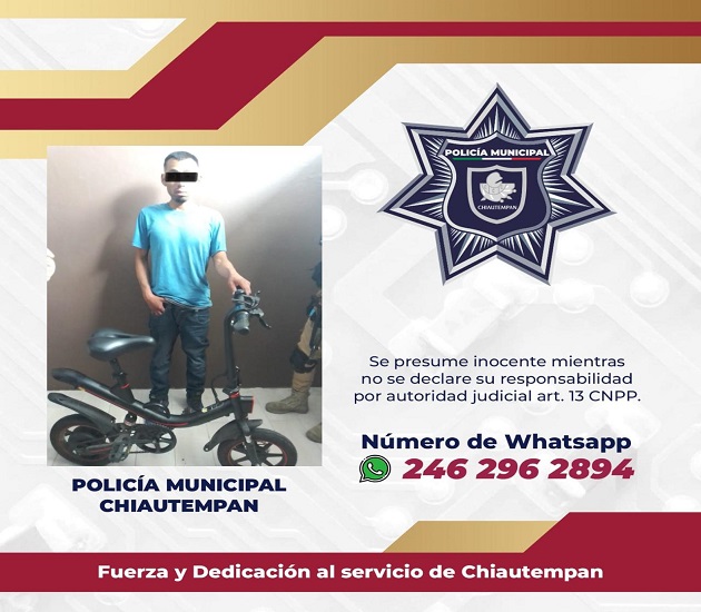 Detiene Policía de Chiautempan a sujeto por hurto
