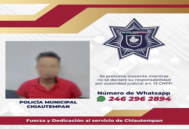 Detiene Policía de Chiautempan a sujeto por robo