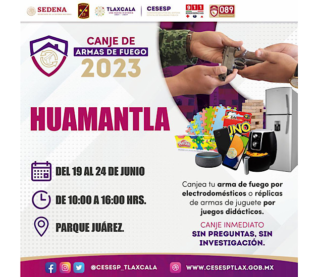 Inicia en Huamantla campaña de Canje de Armas de Fuego 2023