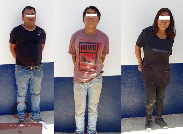 Aseguran a tres personas por presunto asalto a trabajador de una institución bancaria, en Totolac