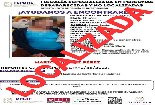 Ubica PGJE a mujer reportada como no localizada