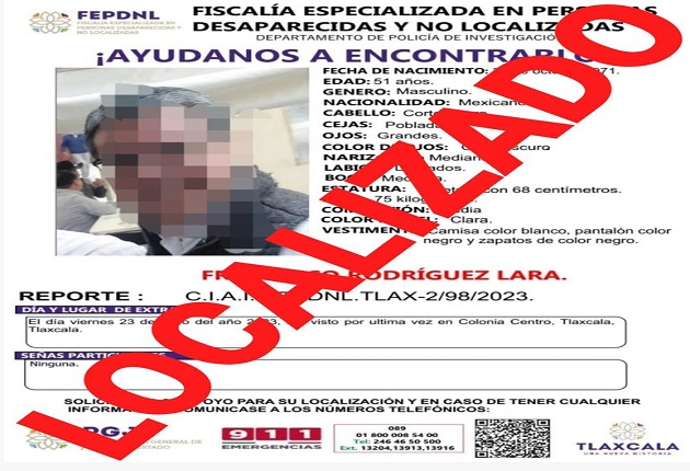 Masculino reportado como no localizado es ubicado por la PGJE