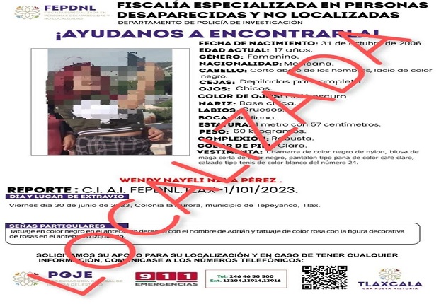 Presentan ante Fiscalía a menor de edad reportada como no localizada: PGJE