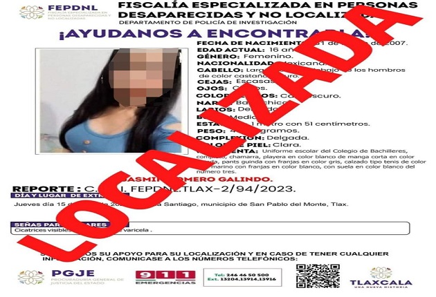 Presentan ante Fiscalía a menor de edad reportada como no localizada: PGJE