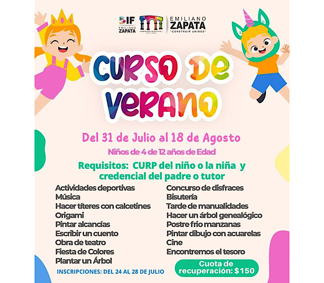 Invita el Ayuntamiento de Emiliano Zapata al Curso de Verano 2023