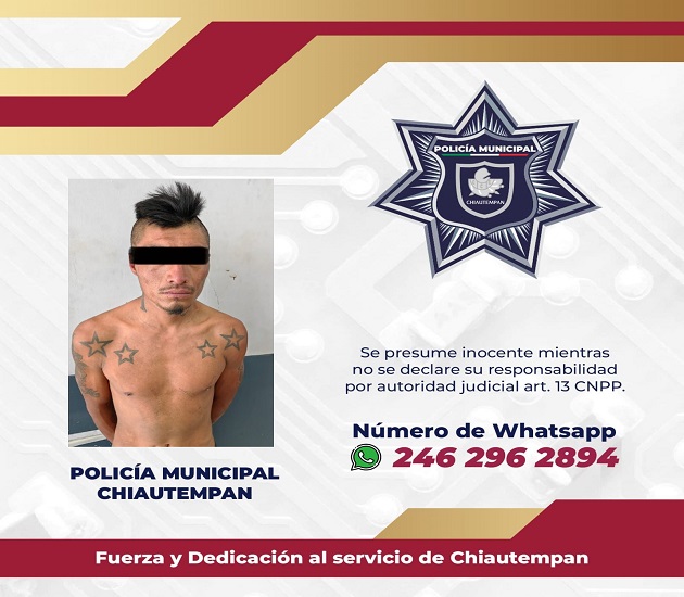 Detienen Policía Municipal de Chiautempan a dos masculinos por intento de asalto