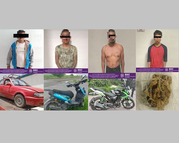 Asegura Secretaría de Seguridad Ciudadana a cuatro masculinos por diversos delitos