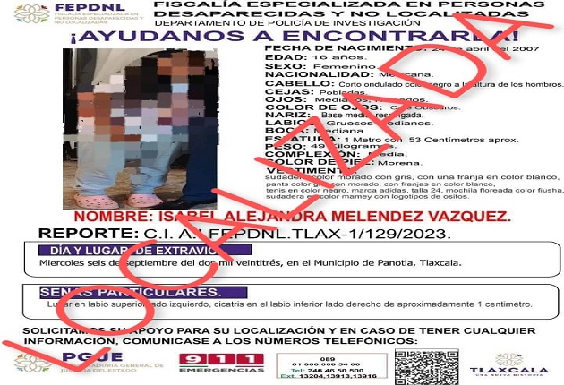 En trabajo conjunto localizan a menor de edad: PGJE