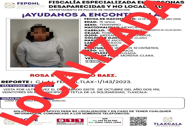 Presentan ante Ministerio Público a menor de edad reportada como no localizada: PGJE