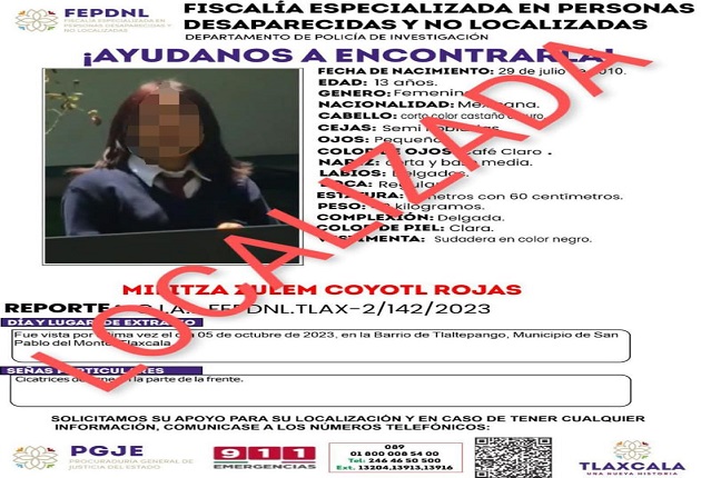 Policía de Investigación presenta ante Fiscalía a menor de edad reportada como no localizada: PGJE