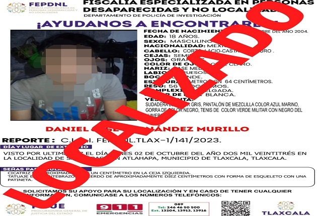 Ubica PGJE a masculino reportado como no localizado