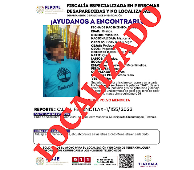 Presentan ante ministerio público a masculino reportado como no localizado: PGJE