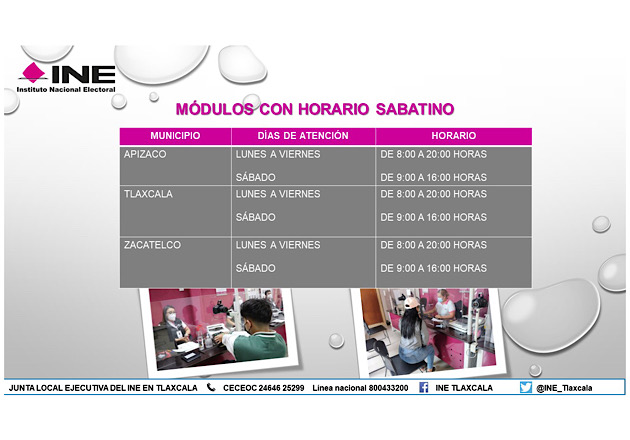 Ofrece INE Tlaxcala horarios sabatinos en tres módulos fijos