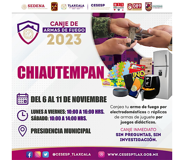 Será Chiautempan sede de la campaña de Canje de Armas 2023