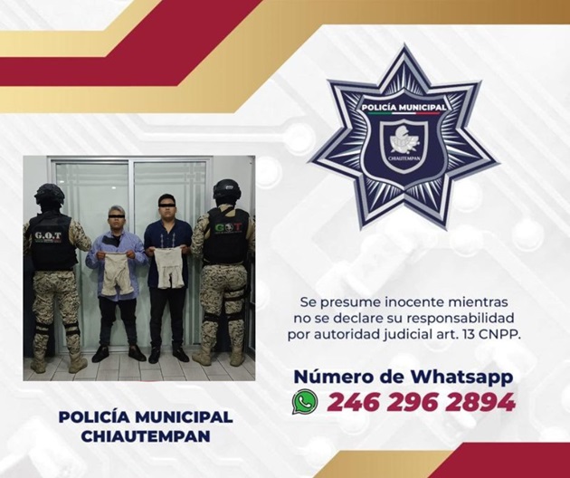 Detiene Policía de Chiautempan a dos sujetos por intento de robo y daños a propiedad privada