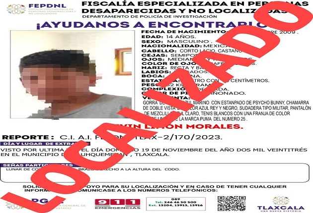 Presentan ante Ministerio Público a menor de edad reportando como no localizado: PGJE