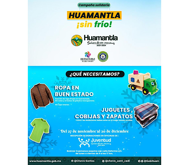 Invita Coordinación de la Juventud a sumarse a la campaña ‘Huamantla sin frío'