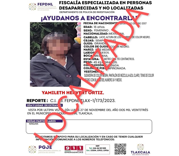 Ubica PGJE a menor de edad reportada como no localizada