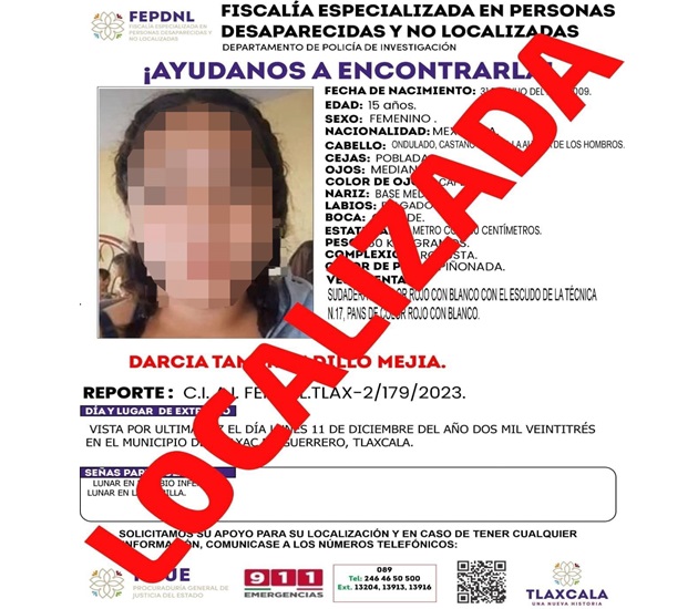 Presentan ante ministerio público a menor de edad reportada como no localizada: PGJE