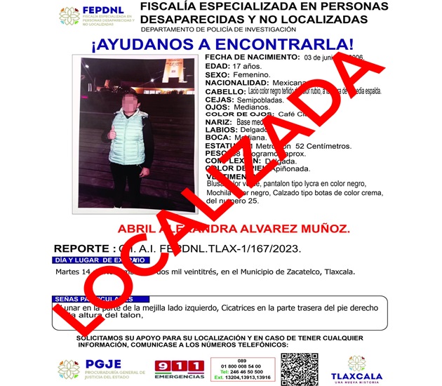 En trabajo coordinado localizan a menor de edad: PGJE