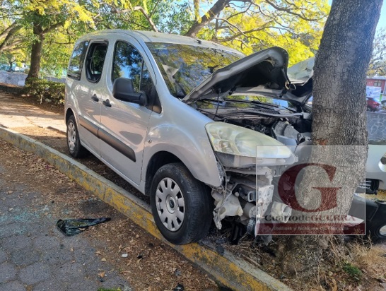 Camioneta fue ubicada chocada contra un árbol frente al Parque de la Juventud