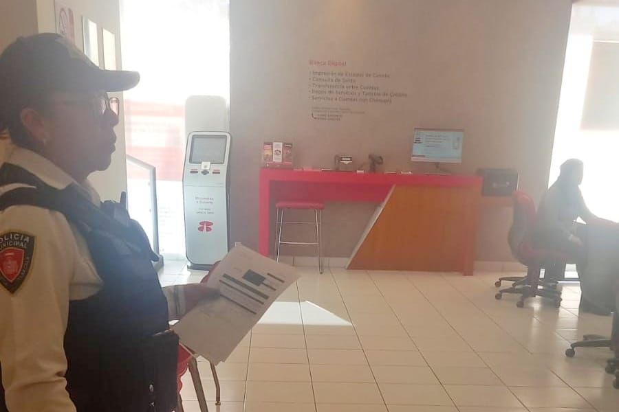 Despliega Policía de Huamantla operativo de búsqueda tras asalto en sucursal bancaria