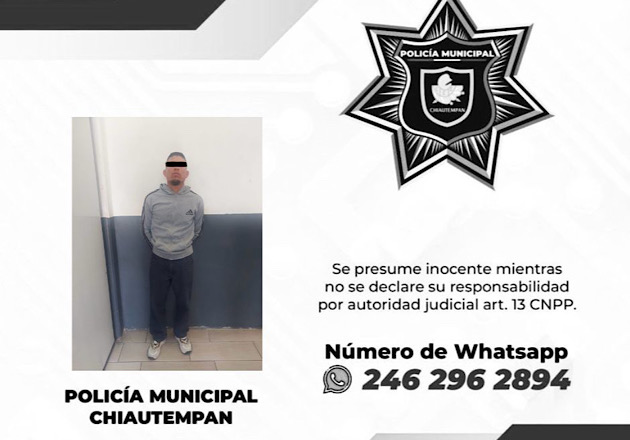 Detiene Policía de Chiautempan a sujeto por escandalizar y resistirse a mandamientos policiales