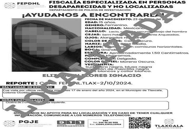 Policía de Investigación ubica a menor de edad reportada como no localizada: PGJE