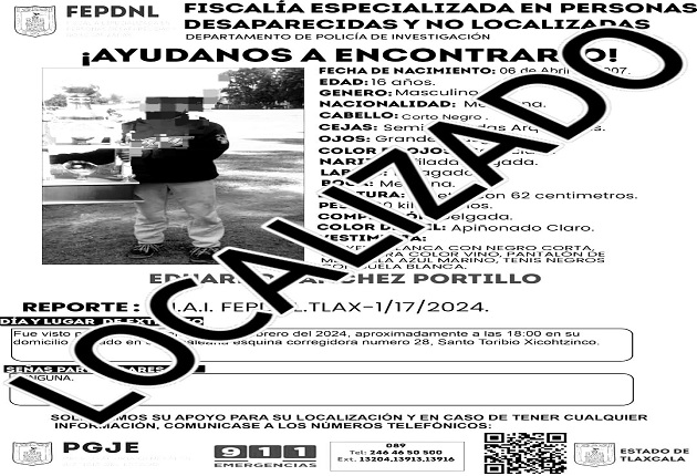 Presentan ante ministerio público a menor de edad reportado como no localizado: PGJE