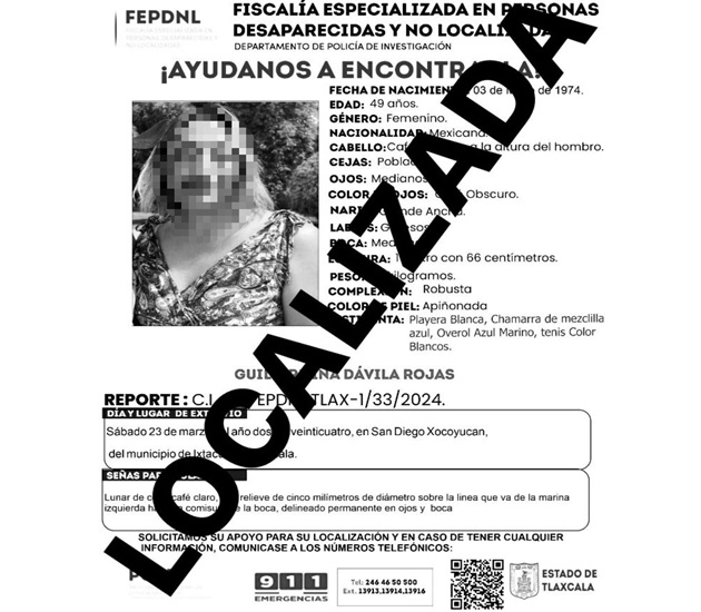 Presentan ante ministerio público a una mujer reportada como no localizada: PGJE