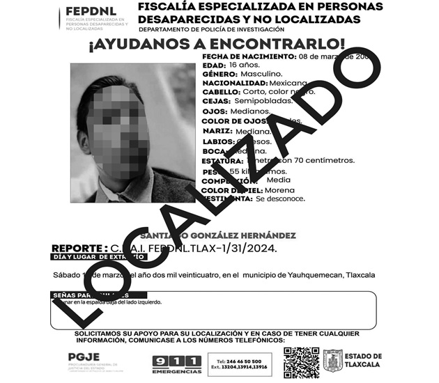 Presentan ante Fiscalía a menor de edad reportado como no localizado: PGJE