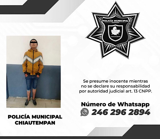 Detiene Policía de Chiautempan a sujeto por alteración de orden público y otras infracciones municipales