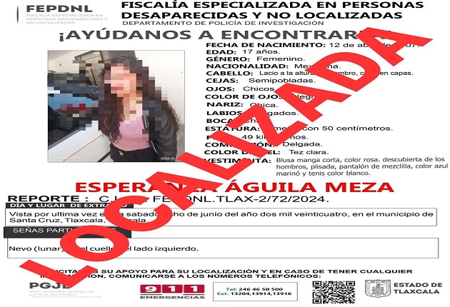 Policía de Investigación presenta ante Fiscalía a menor de edad reportada como no localizada: PGJE