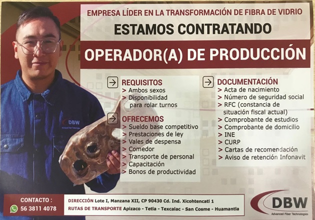 El gobierno de Huamantla invita a participar en vacantes de empresa DBW