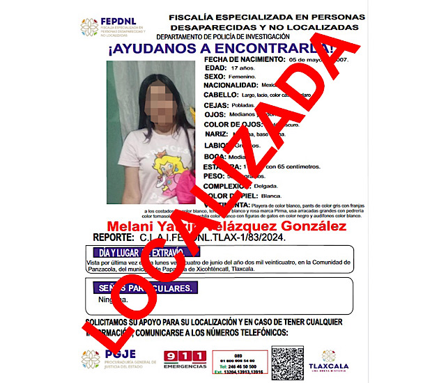 Presentan ante Fiscalía a menor de edad reportada como no localizada: PGJE