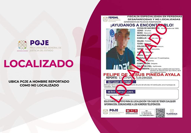 Ubica PGJE a hombre reportado como no localizado