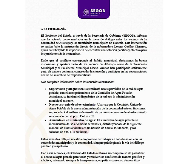 Alcanzan acuerdos autoridades y vecinos de Atlahapa para resolver conflicto por agua potable