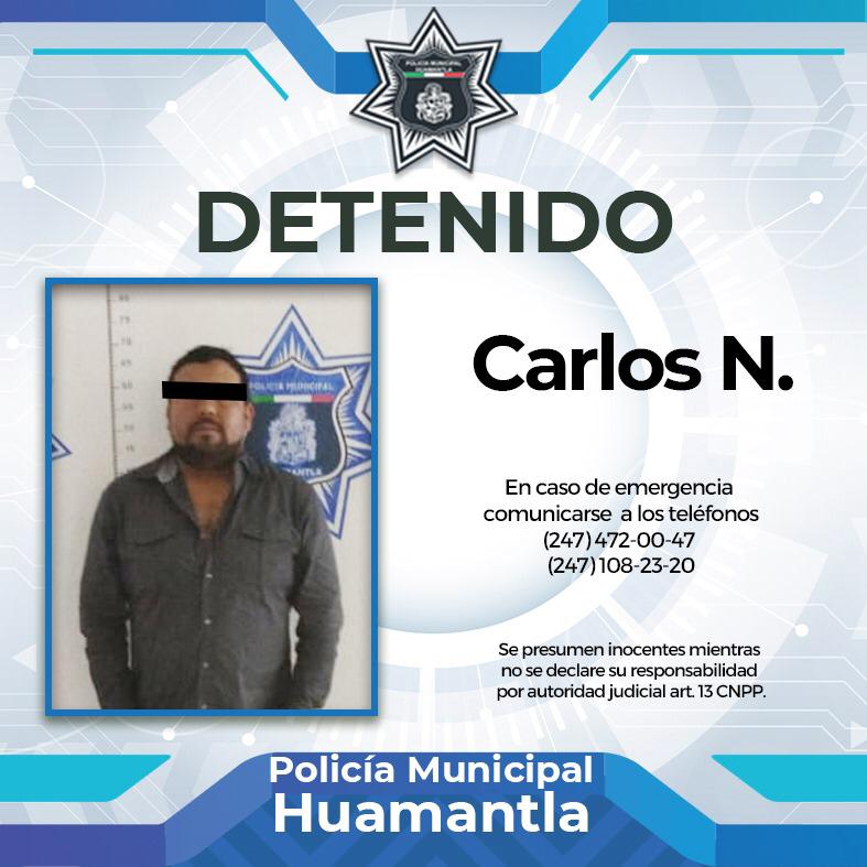 Detiene Policía de Huamantla a sujeto por violentar a su familia en estado de ebriedad