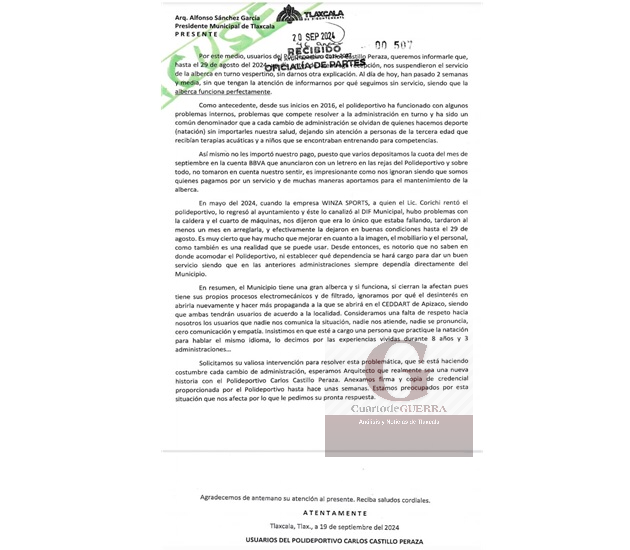 Dejan sin servicio a usuarios de Polideportivo ‘Carlos Castillo Peraza’, de Tlaxcala; afectados urgen apertura