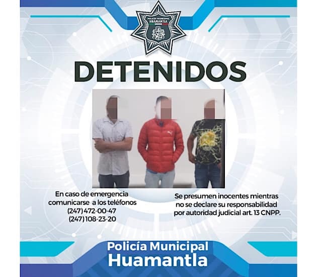 Policía de Huamantla detiene a tres hombres durante operativo de vigilancia